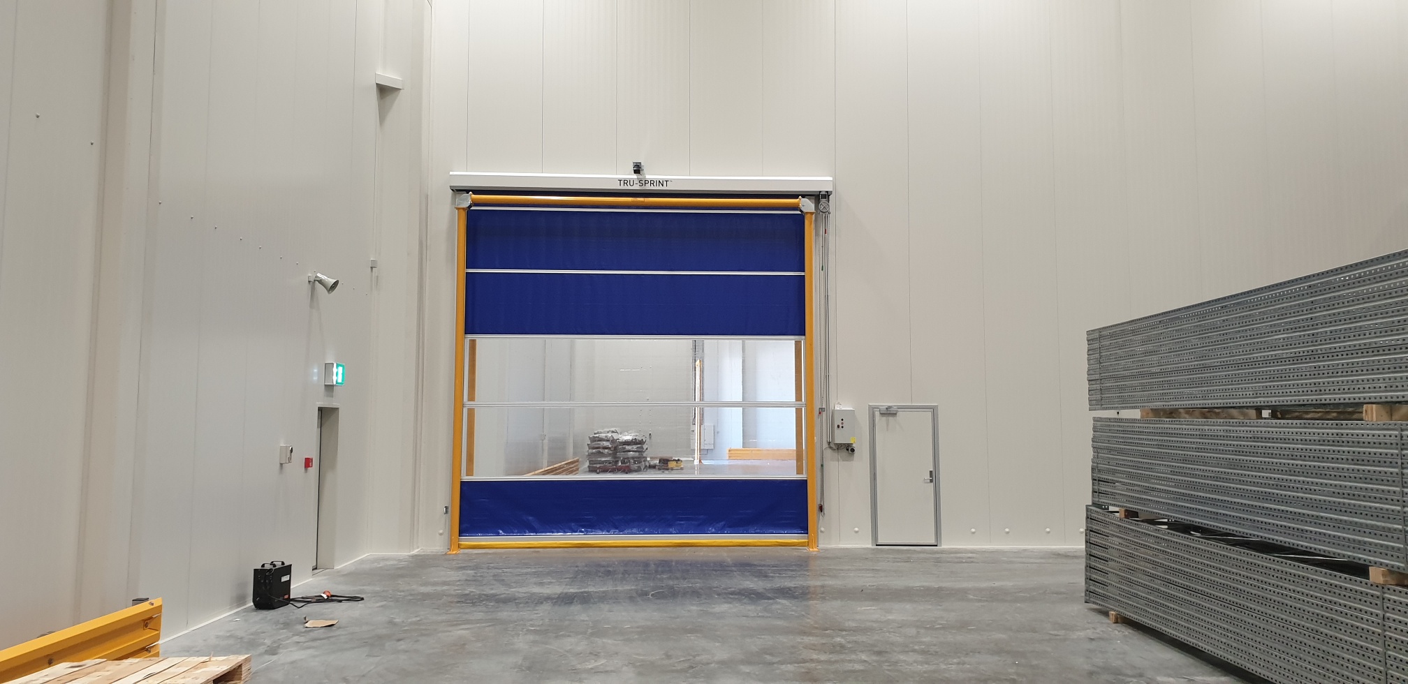Blue Rapid Roll Door with Vision Panels