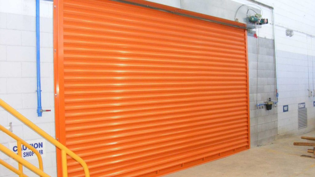 Orange Fire shutter, part of Metalbilt's Fire doors, fire rated doors, new zealand fire doors